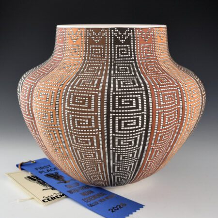 Antonio, Frederica - 9" Wide Five-Color 16 Rib Gourd Jar, Ribbon