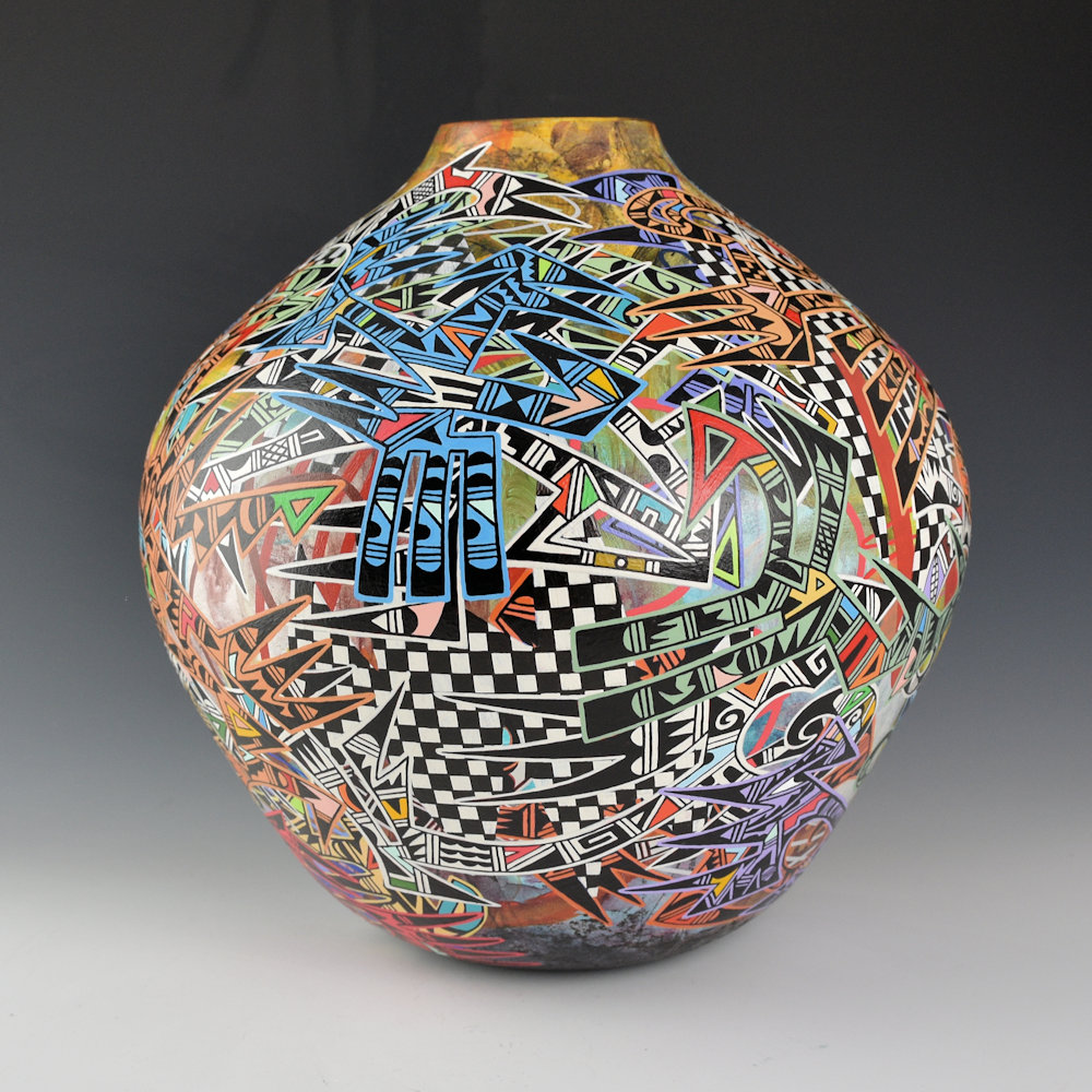 Namingha, Les – “Layers LXIV” Jar with Sikyatki Birds, Checker board