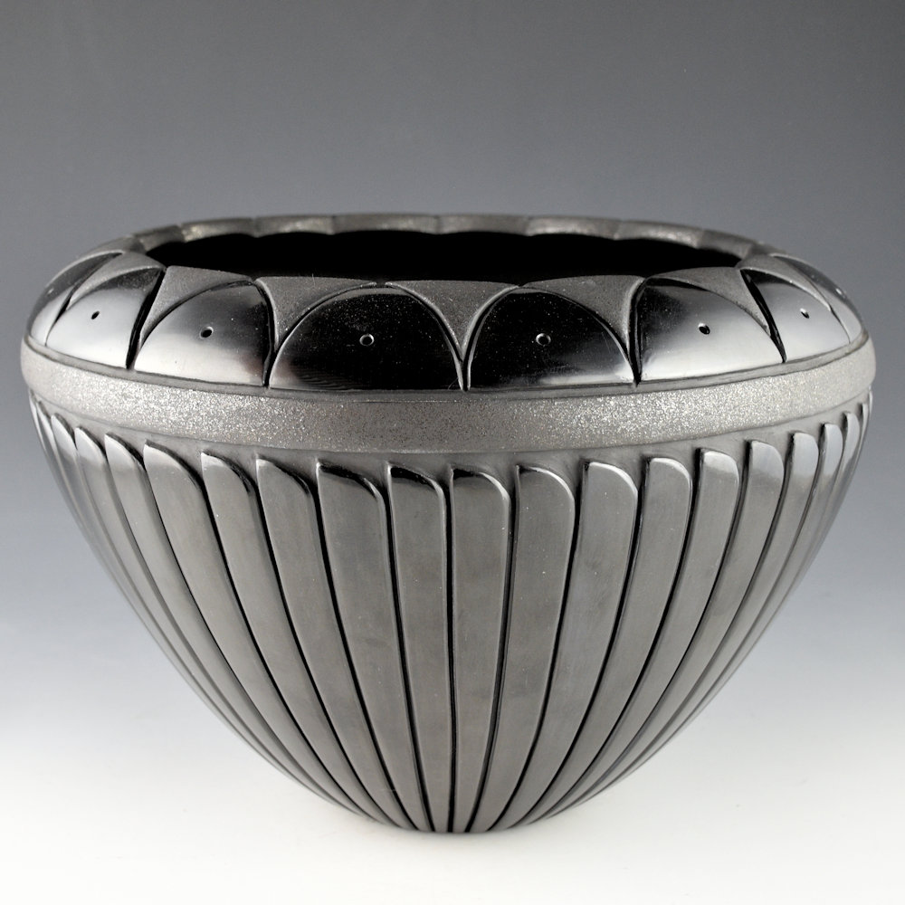 Tafoya-Sanchez, Linda - 11" Wide Bowl with 49 Carved Feathers and 34 Clouds - Image 3