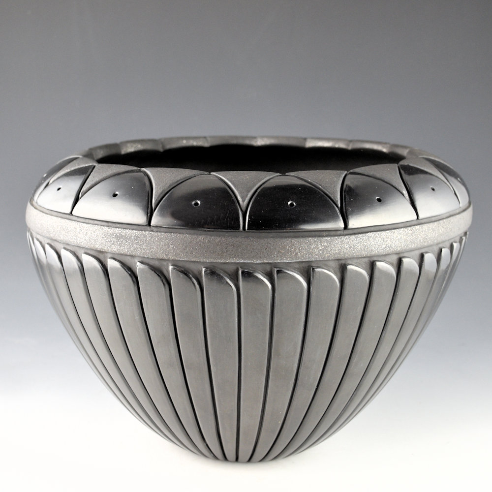 Tafoya-Sanchez, Linda - 11" Wide Bowl with 49 Carved Feathers and 34 Clouds - Image 2