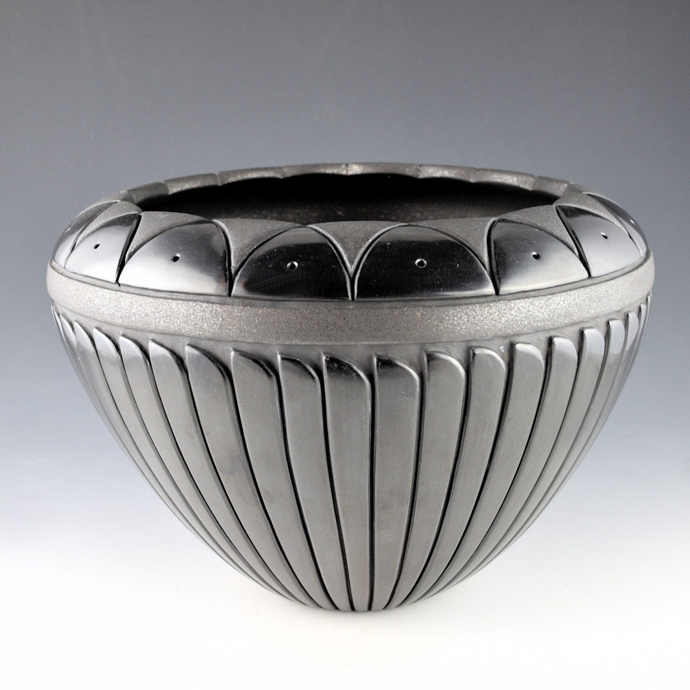 Tafoya-Sanchez, Linda - 11" Wide Bowl with 49 Carved Feathers and 34 Clouds