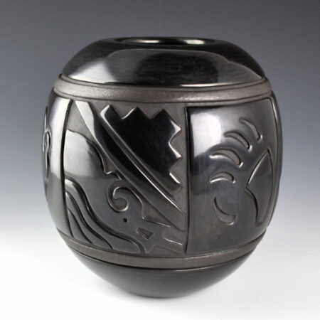 Alternative view of Tafoya-Sanchez, Linda - Tall Jar with Butterfly, Avanyu, Bear Paw, and Plant Designs