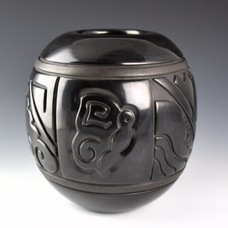 Tafoya-Sanchez, Linda - Tall Jar with Butterfly, Avanyu, Bear Paw, and Plant Designs