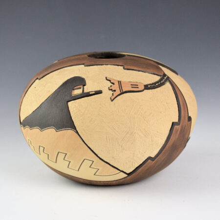 Nampeyo, Loren Hamilton - Bowl with Hano Katsina, Squash Flower, and Corn