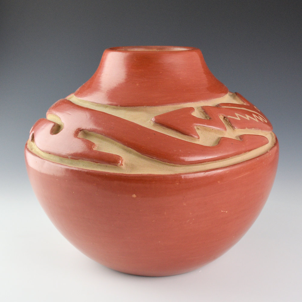 Tafoya, Margaret - 9" Wide Red Bowl with Carved Avanyu (1960's) - Image 4