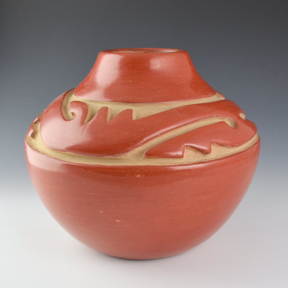 Tafoya, Margaret - 9" Wide Red Bowl with Carved Avanyu (1960's) - Image 3