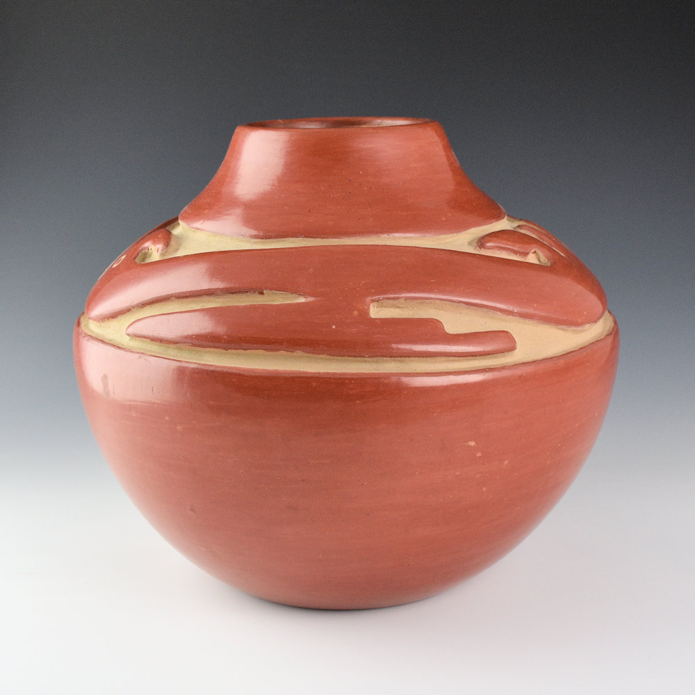 Tafoya, Margaret - 9" Wide Red Bowl with Carved Avanyu (1960's) - Image 2