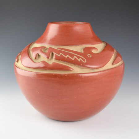 Tafoya, Margaret - 9" Wide Red Bowl with Carved Avanyu (1960's)
