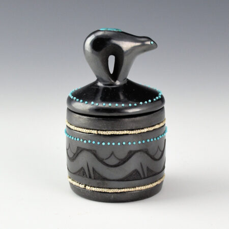 Alternative view of Sanchez, Russell  - Gunmetal Fired Small  Bear Lid Cannister with Avanyu and 150 Inset Stones