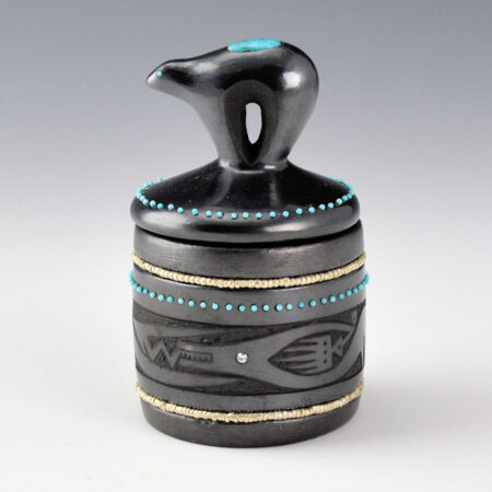 Sanchez, Russell  - Gunmetal Fired Small  Bear Lid Cannister with Avanyu and 150 Inset Stones