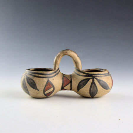 Unsigned - San Ildefonso Polychrome Double Bowl with Handle (1915-20)