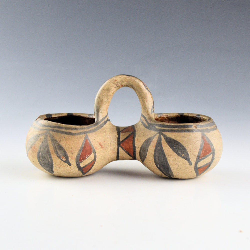 Unsigned - San Ildefonso Polychrome Double Bowl with Handle (1915-20) - Image 3