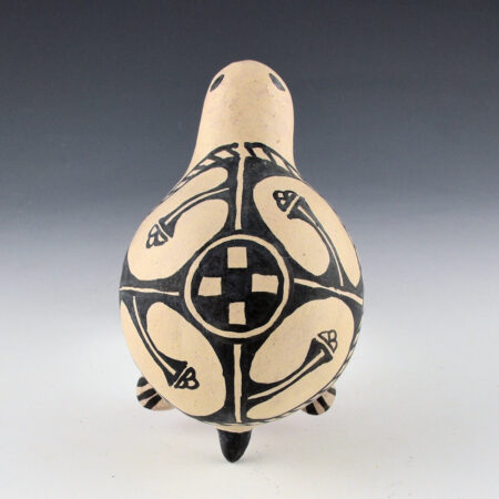 Alternative view of Ortiz, Seferina - Clay Turtle with Cochiti Raincloud Design (1980s)