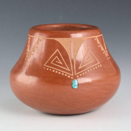Alternative view of Da, Tony - Red Jar with Flower Designs and Three Turquoise (1971-2)