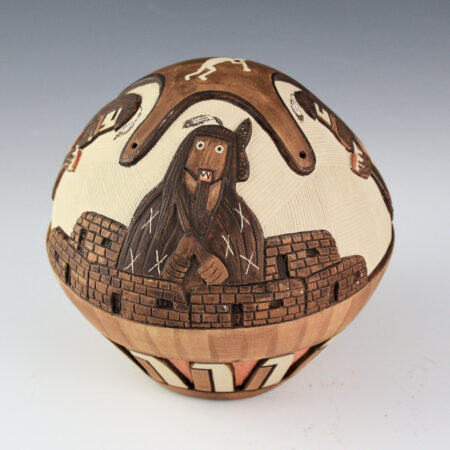 Namoki, Lawrence - "Bless the Guardian" Large Seedpot with Longhair Mana and Warrior Maiden Katsinas (1987)