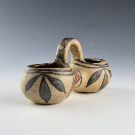 Alternative view of Unsigned - San Ildefonso Polychrome Double Bowl with Handle (1915-20)
