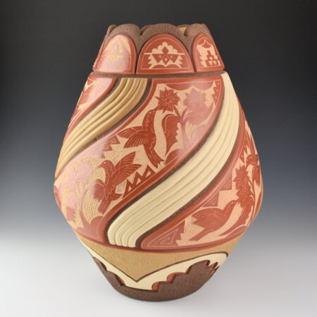 Alternative view of Cajero, Aaron - 13" Tall Jar "Hummingbird Flower" (2012) Ribbons