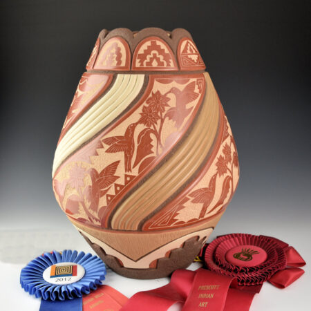 Cajero, Aaron - 13" Tall Jar "Hummingbird Flower" (2012) Ribbons
