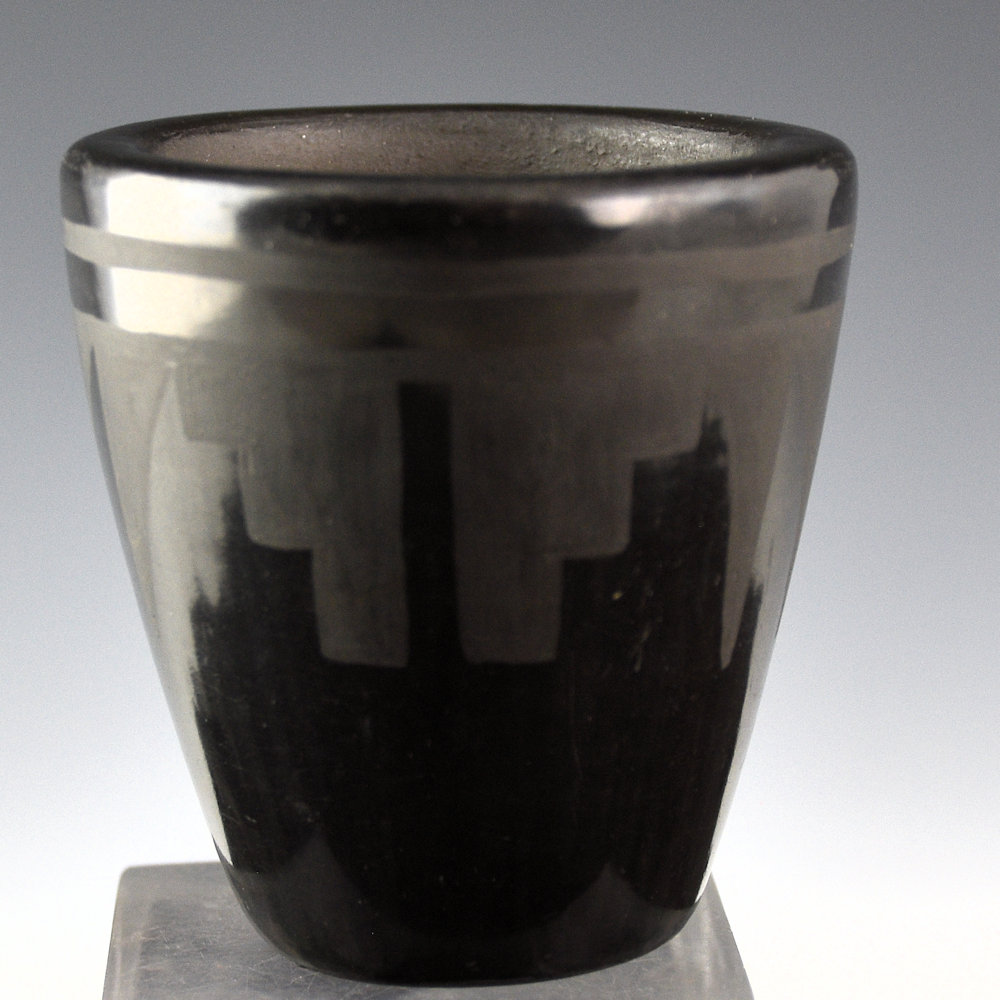 Blue Corn - Small Black Jar with Rain and Cloud Designs (1960s) - Image 2
