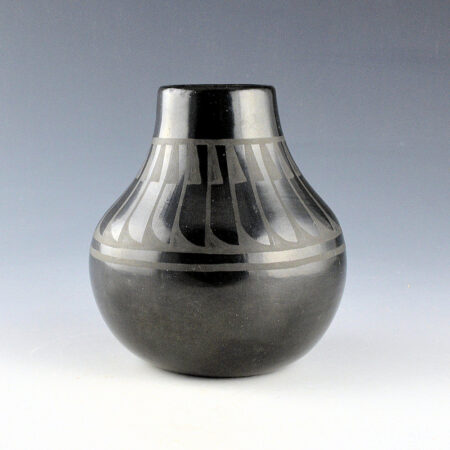 Alternative view of Blue Corn - Black Jar with 24 Feathers (1970s)
