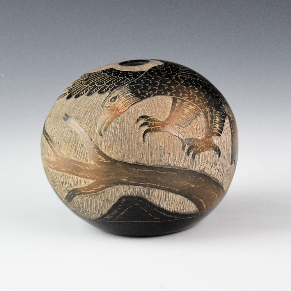 Moquino, Corn - Black and Sienna Seedpot with Eagle (1990s) - Image 2