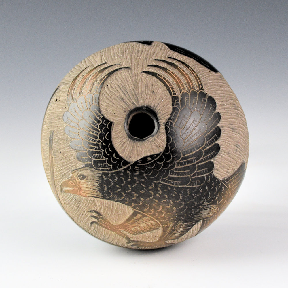 Moquino, Corn - Black and Sienna Seedpot with Eagle (1990s)