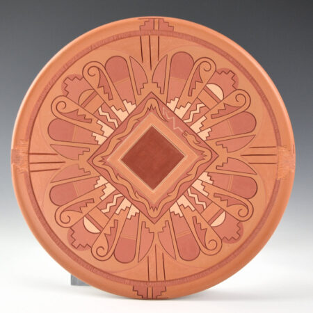 Curran, Dolores - 6.25" Double Sided Polychrome Plate with Avanyu and Feathers