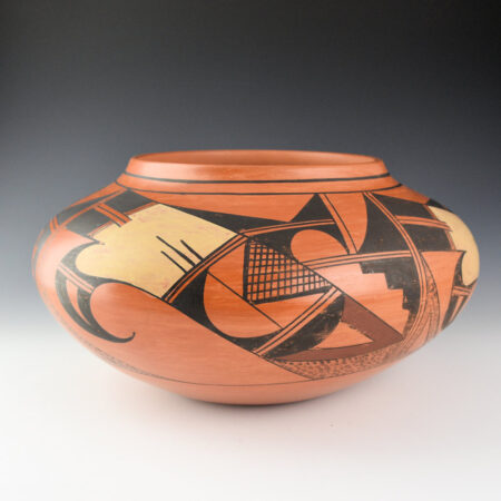 Alternative view of Navasie, Eunice "Fawn" - 11.5" Wide Red Jar with Hummingbirds (1970s)