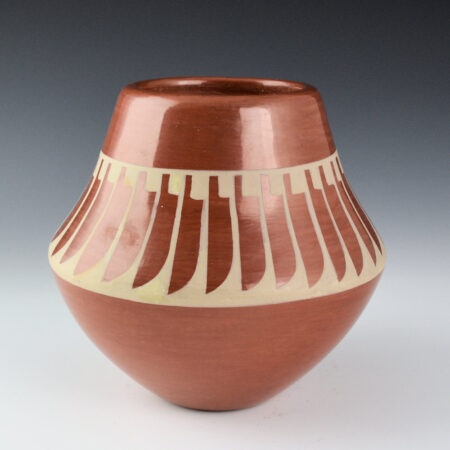 Alternative view of Gutierrez, Helen - Red Jar with 34 Feathers (1980s)
