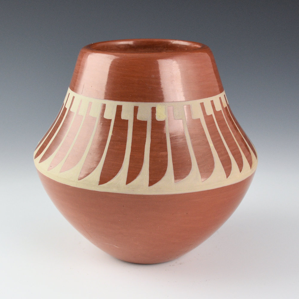 Gutierrez, Helen - Red Jar with 34 Feathers (1980s)