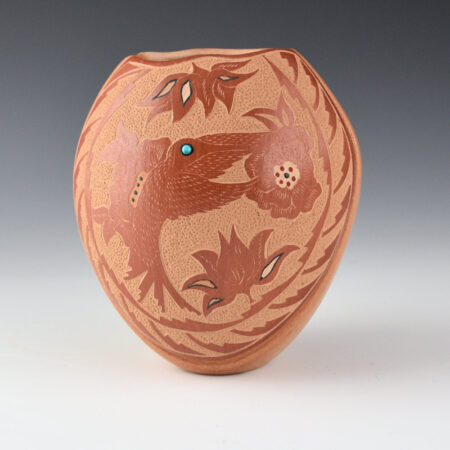 Henderson, Helen Tafoya - Jar with Hummingbird, Melon Ribs, and Turquoise (1990)