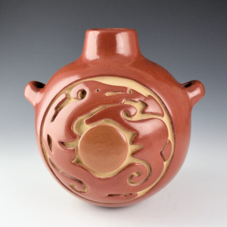 Trammel, Jennie -  Red and Tan Canteen with Bear Paw and Avanyu (1980's)