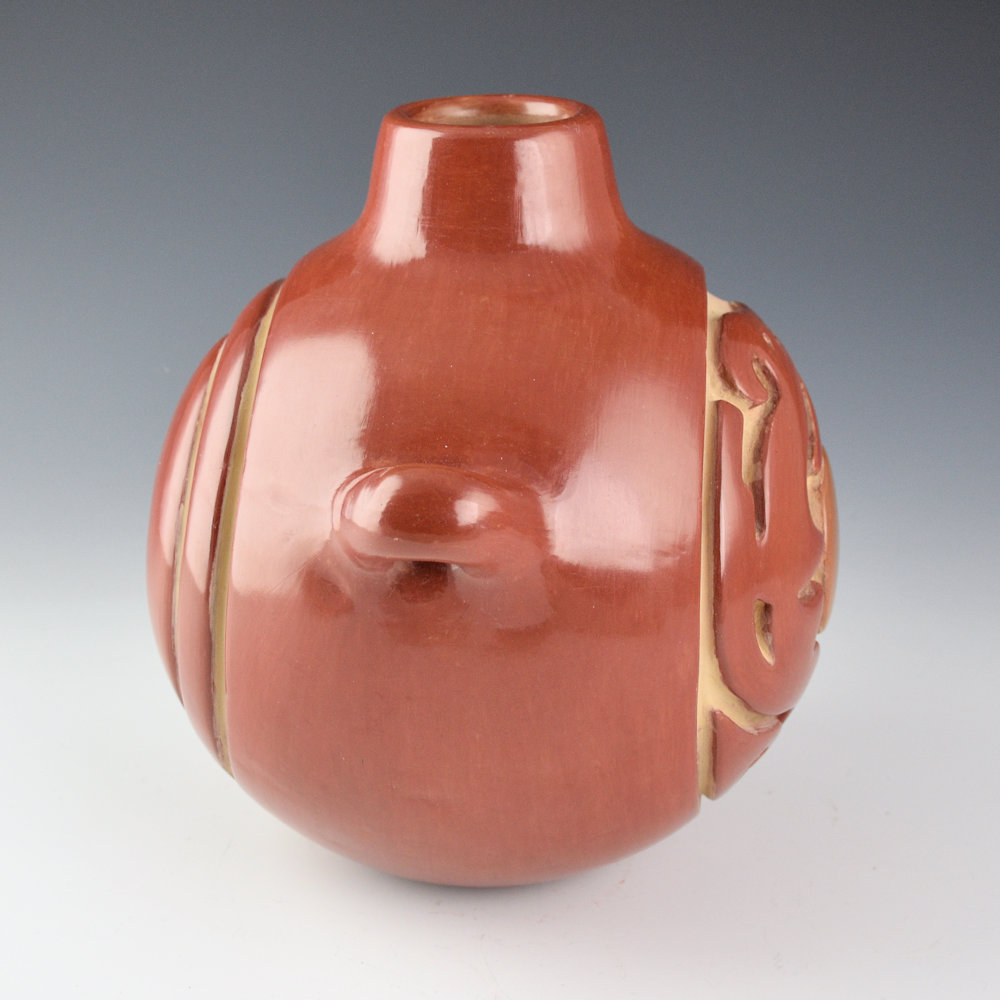 Trammel, Jennie - Red and Tan Canteen with Bear Paw and Avanyu (1980's) - Image 3