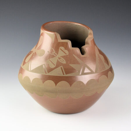 Alternative view of Dunlap, Linda - Brown Fired Terrace Jar with Butterfly and Feather Design