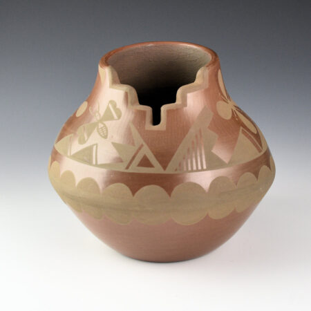 Dunlap, Linda - Brown Fired Terrace Jar with Butterfly and Feather Design