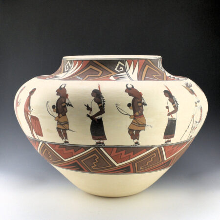 Alternative view of Gutierrez, Lois  - 17" Wide Polychrome Storage Jar with Rainbow and 14 Pueblo Dancers (1980s)