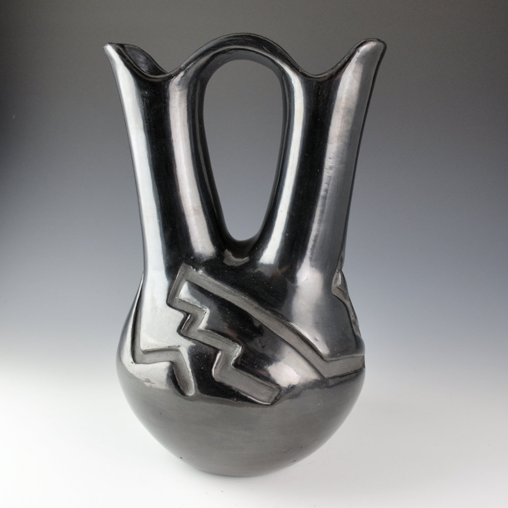 Tafoya, Margaret - 11.5" Tall Wedding Vase with Carved Mesa and Lightning Design (1950s)