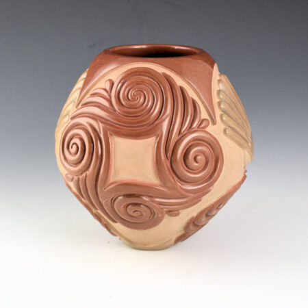 Youngblood, Nancy - Red and Tan Bowl with Shells and Swirling Waves
