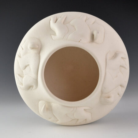 Alternative view of Pahponee - "In a Sacred Manner I Walk" White Bowl with Buffalo in Relief (2000)