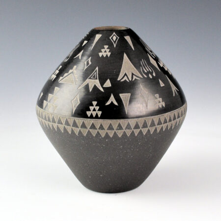 Alternative view of Suazo, Ron - Black and Sienna Jar with Feather Medallions, Turquoise and Coral