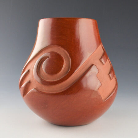 Aguilar, Rosalie & Joe - Carved Red Jar with Swirling Clouds and Rain (1930s)