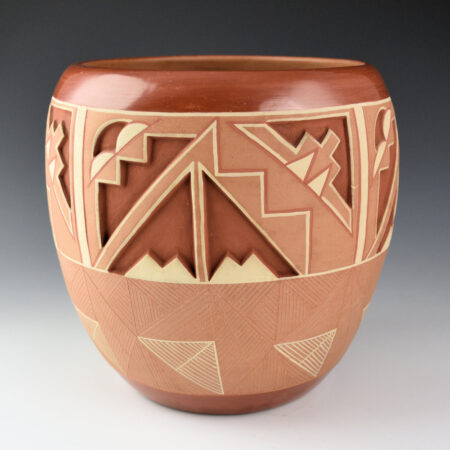 Herrera, Rosita de - 7" Tall Jar with Carved Clouds and Potsuwi'i Designs