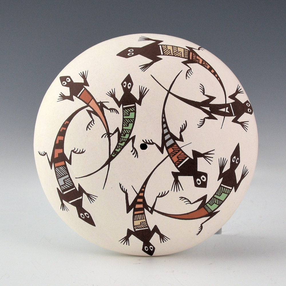 Lewis, Sharon - Large Seedpot with 6 Mimbres Lizards