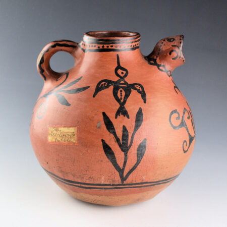 Alternative view of Once Known - San Ildefonso Black-on-Red Bird Effigy Jar with Handle, Hummingbirds (1900-1910)