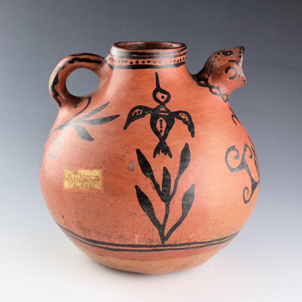 Once Known - San Ildefonso Black-on-Red Bird Effigy Jar with Handle, Hummingbirds (1900-1910) - Image 2