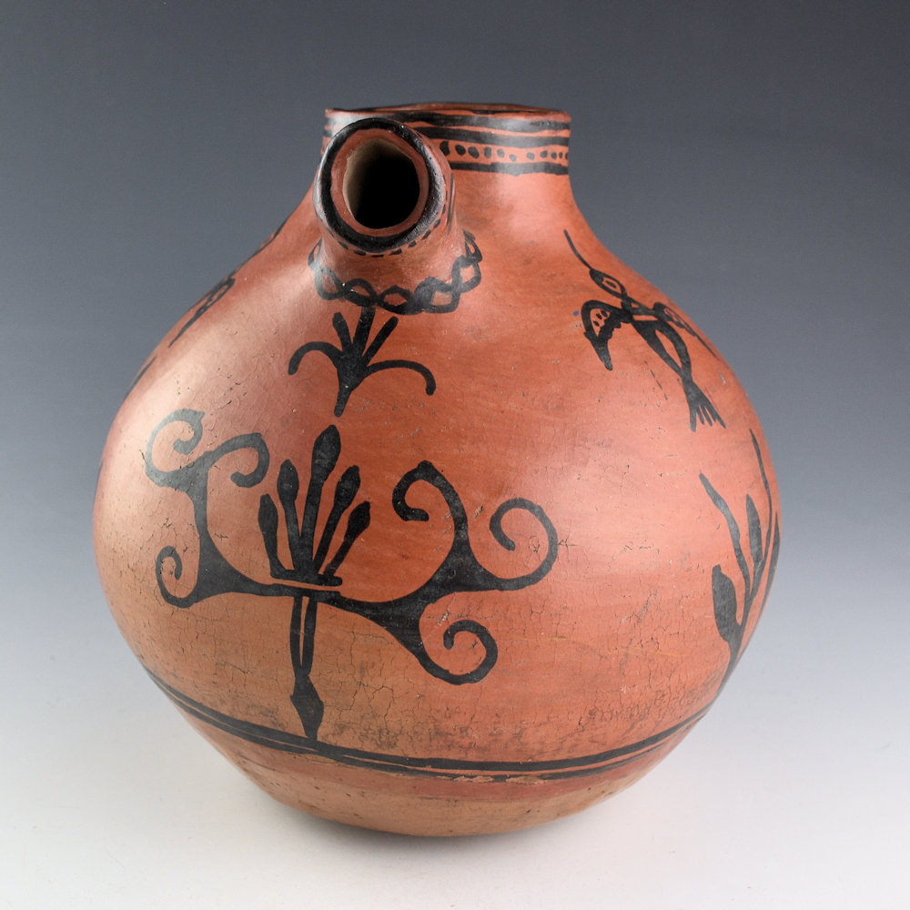 Once Known - San Ildefonso Black-on-Red Bird Effigy Jar with Handle, Hummingbirds (1900-1910) - Image 3