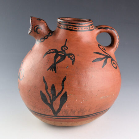 Once Known - San Ildefonso Black-on-Red Bird Effigy Jar with Handle, Hummingbirds (1900-1910)