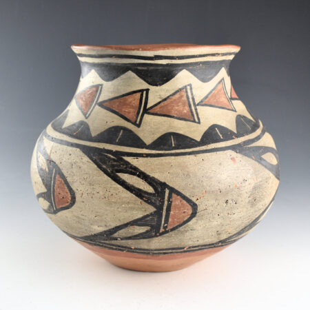 Once Known - San Ildefonso Polychrome Water Jar with Leaf Designs and Red Polished Rim (1900-1910)