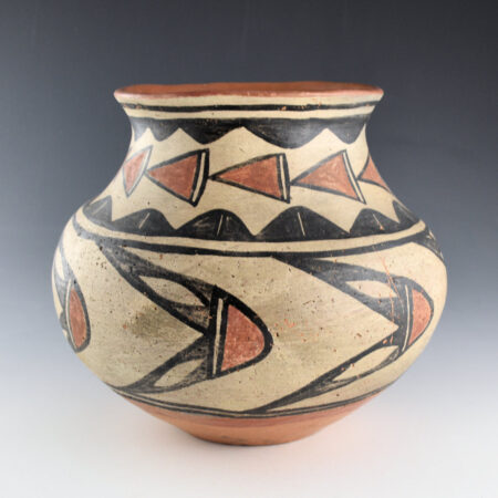 Alternative view of Once Known - San Ildefonso Polychrome Water Jar with Leaf Designs and Red Polished Rim (1900-1910)