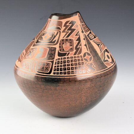 Folwell, Susan - Fully Polished Jar with Hand, Star, and Corn Designs